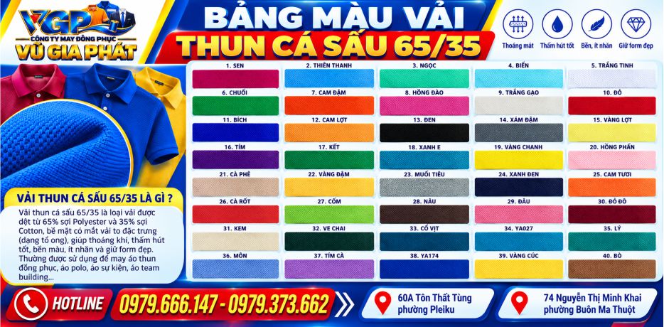 Bảng màu vải Cá sấu 65 35
