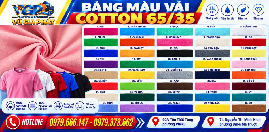 Bảng màu vải Cotton 65 35