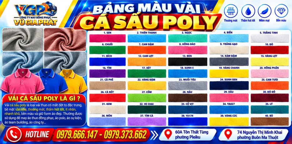 Bảng màu vải cá sấu Poly thái