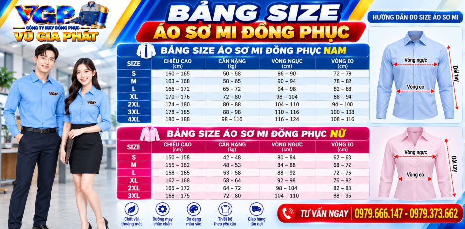 Bảng size áo sơ mi