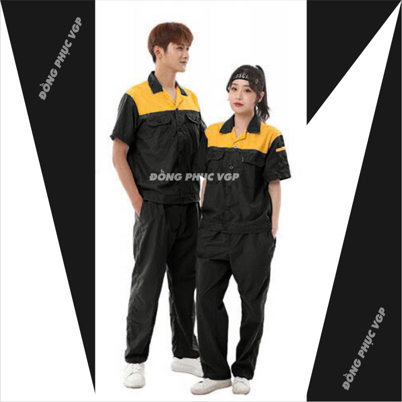 Mẫu đồng phục công nhân màu Đen phối cam
