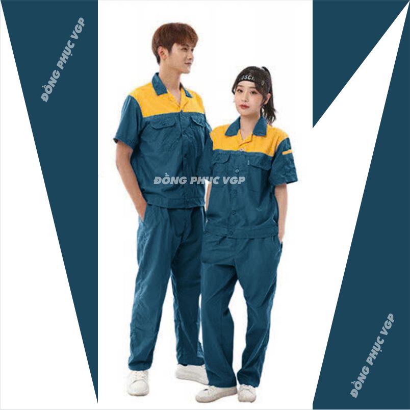 Mẫu đồng phục công nhân màu Hải Quân phối cam
