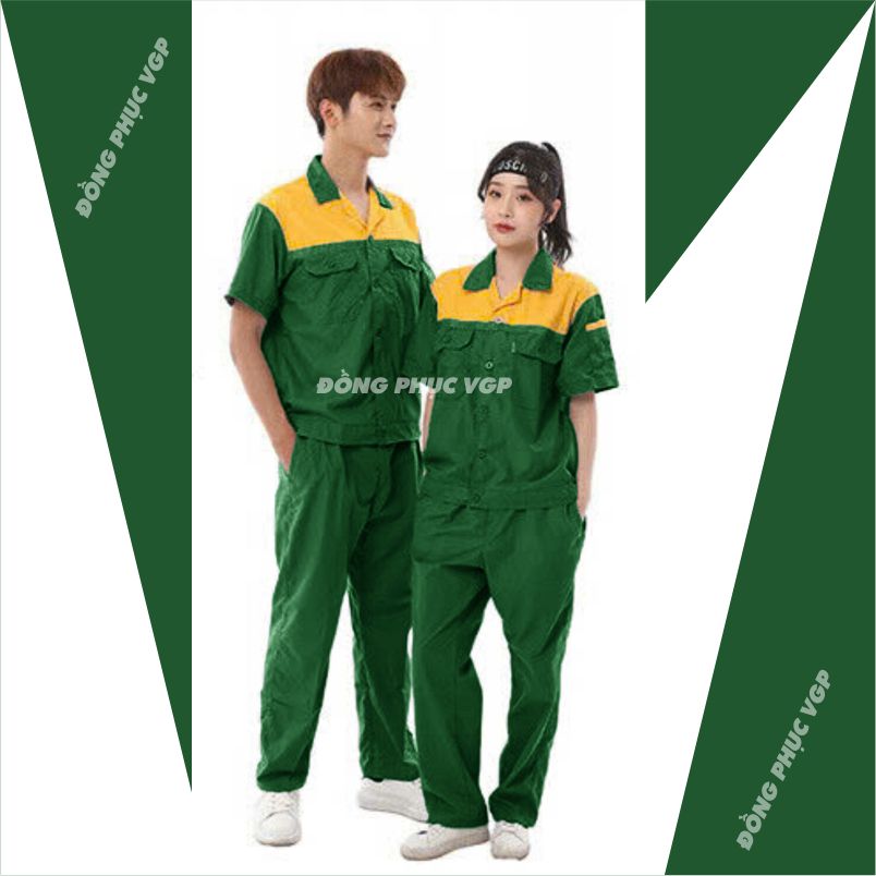 Mẫu đồng phục công nhân màu Xanh Két phối cam